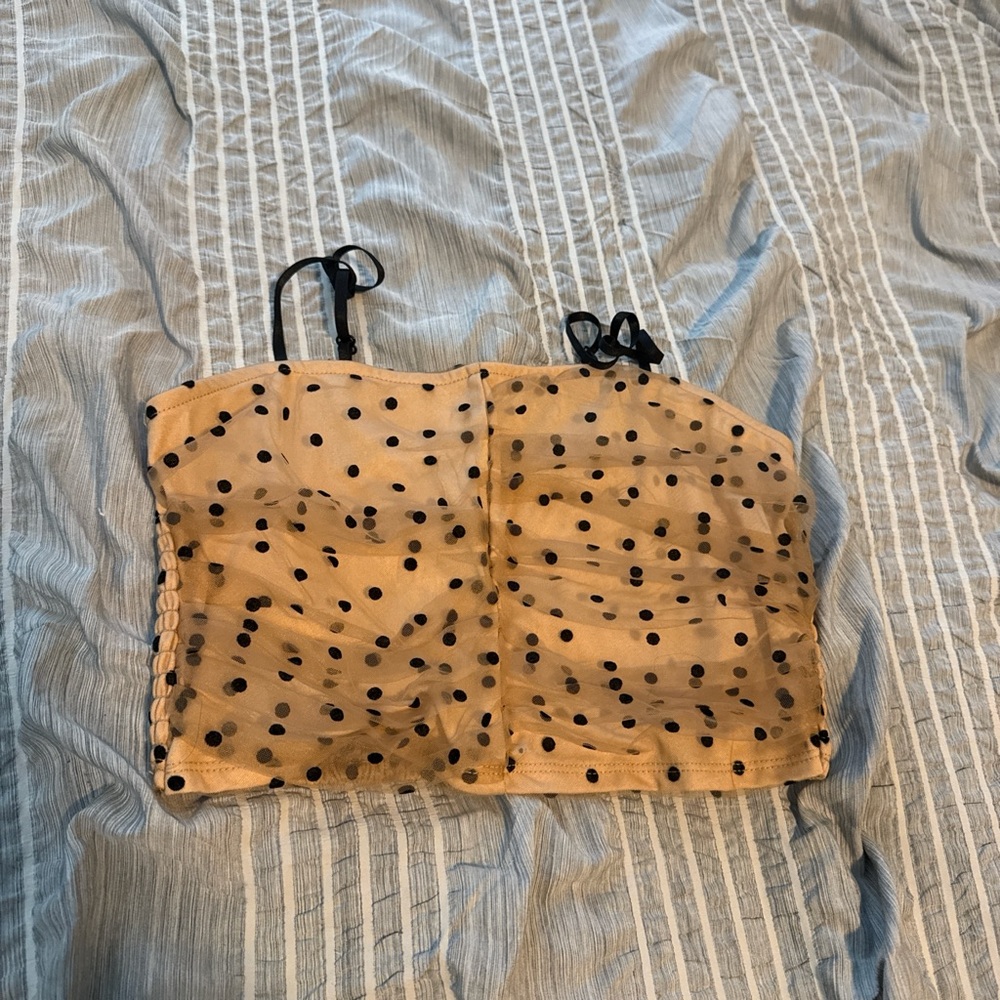 Forever 21 Tan and Black Polka Dot Crop Top